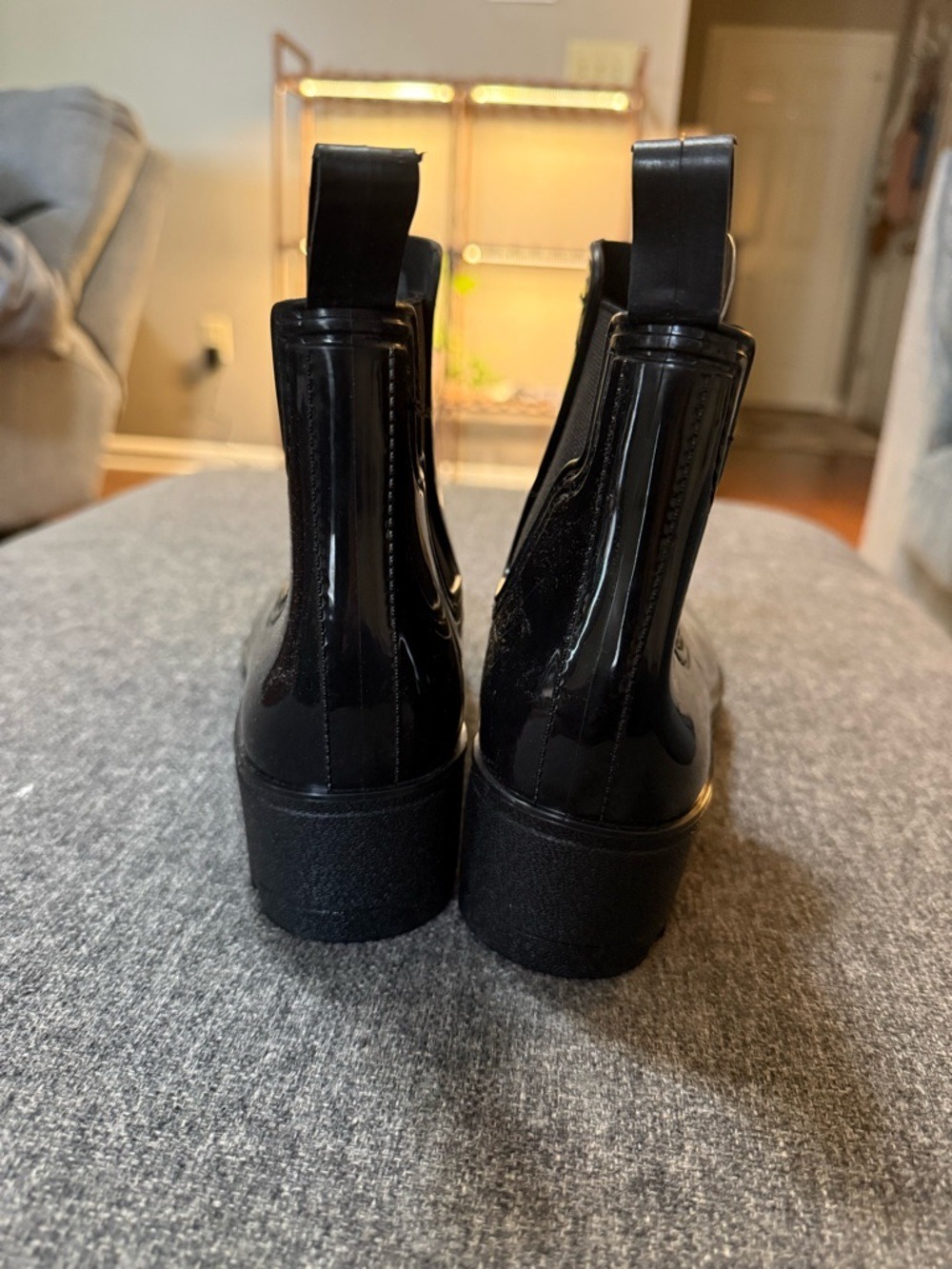 Capelli New York Jelly Rain Boots Black Gloss Chelsea Waterproof Lug Sole Size 9 - Picture 5 of 8
